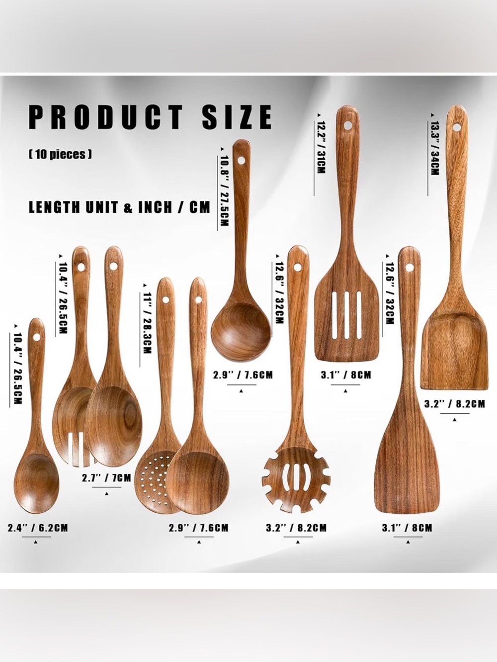 Natural Wooden Cooking Utensil Set - Brown Wood Kitchen Tools - Picture 2 of 3